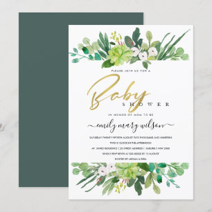 SUCCULENT FOLIAGE WREATH WATERCOLOR BABY SHOWER INVITATION