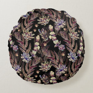 Succulent Garden: Fashionable Floral Pattern Round Pillow