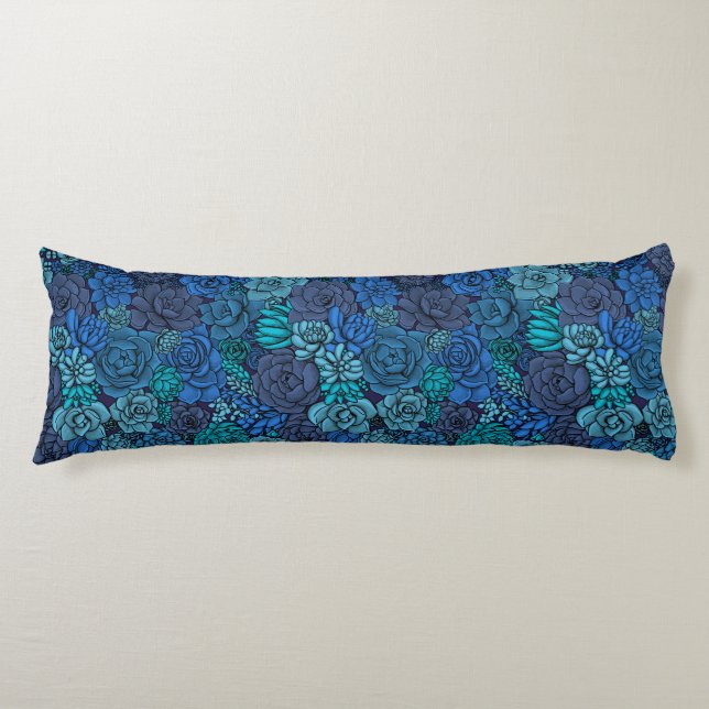 Succulent garden in blue body pillow (Front)