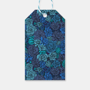 Succulent garden in blue gift tags