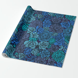 Succulent garden in blue wrapping paper