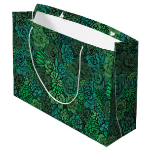 Succulent garden in green large gift bag