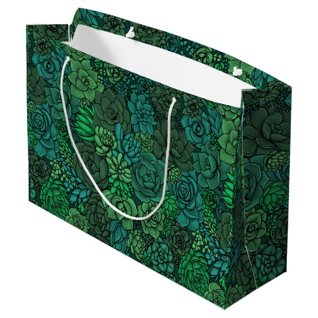 Succulent garden in green large gift bag (Back Angled)
