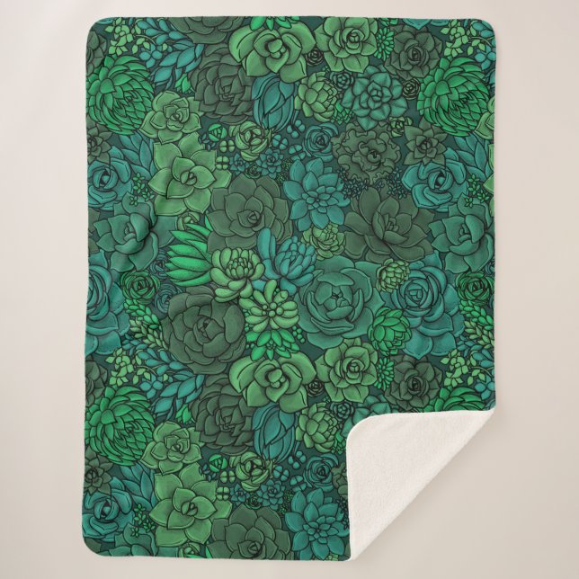Succulent garden in green sherpa blanket (Front)