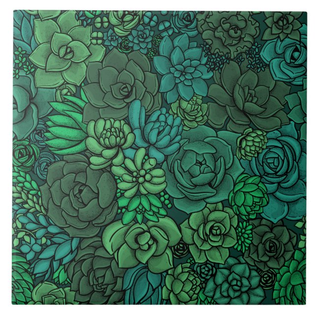 Succulent garden in green tile (Front)