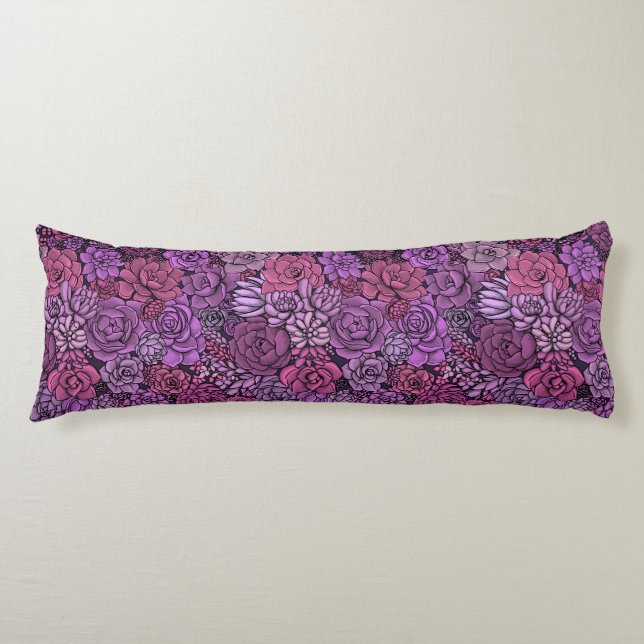Succulent garden in pink and violet body pillow (Front)