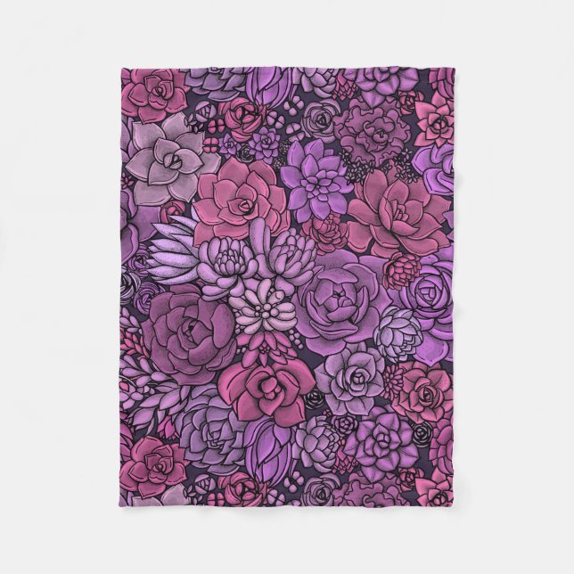 Succulent garden in pink and violet fleece blanket (Front)