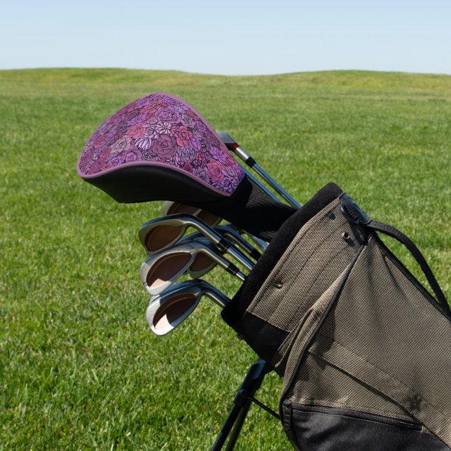Succulent garden in pink and violet  golf head cover (In Situ)