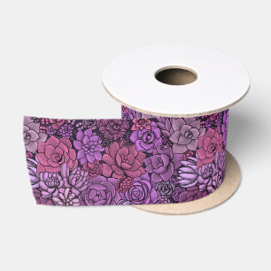 Succulent garden in pink and violet satin ribbon
