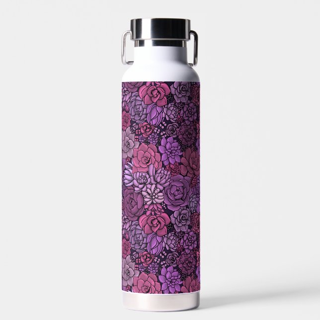Succulent garden in pink and violet  water bottle (Front)