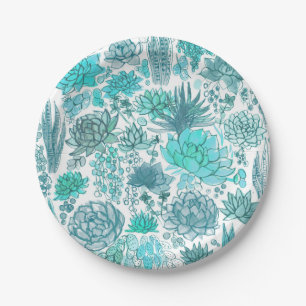 Succulent garden paper plate