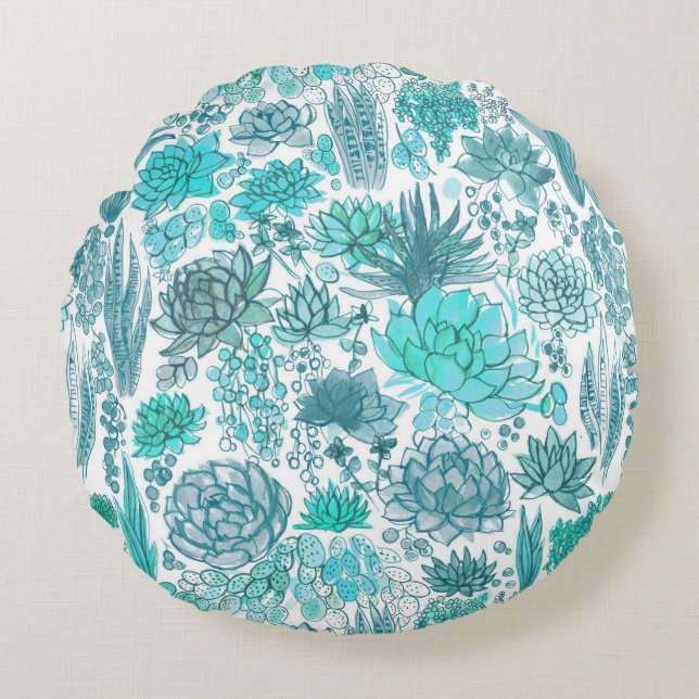Succulent garden round pillow (Front)