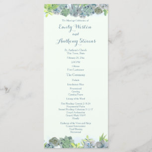 Succulent Garden Steel Blue Wedding Program