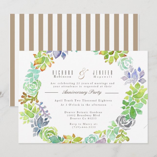 Succulent Garden | Watercolor Anniversary Party Invitation (Front/Back)