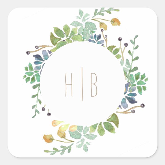 Succulent Garden | Watercolor Initial Square Sticker (Front)