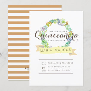 Succulent Garden   Watercolor Quinceanera Invite
