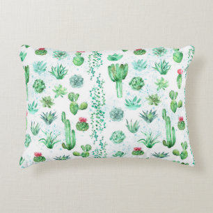 Succulent Garden: Watercolor Seamless Background. Accent Pillow