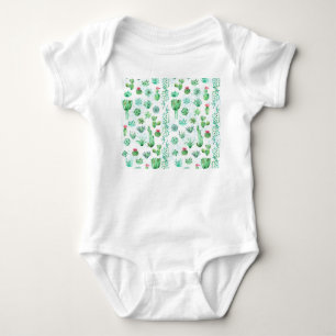 Succulent Garden: Watercolor Seamless Background. Baby Bodysuit