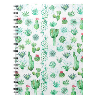 Succulent Garden: Watercolor Seamless Background. Notebook