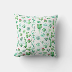 Succulent Garden: Watercolor Seamless Background. Throw Pillow