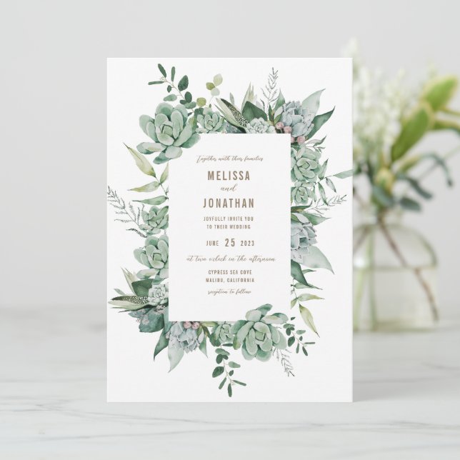 Succulent Garden Wedding Invitation (Standing Front)