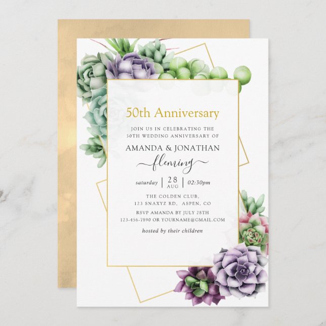 Succulent Geometric 50th Wedding Anniversary Invitation (Front/Back)