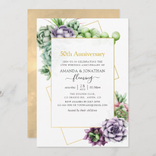 Succulent Geometric 50th Wedding Anniversary Invitation