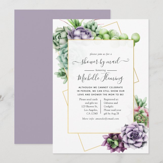 Succulent Geometric Baby Shower by Mail Invitation (Front/Back)