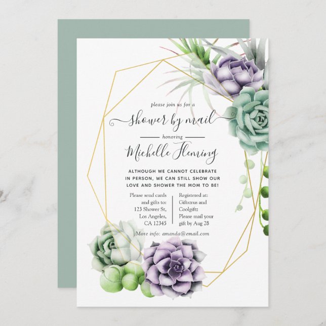 Succulent Geometric Baby Shower by Mail Invitation (Front/Back)