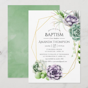 Succulent Geometric Baptism or Christening Invitation