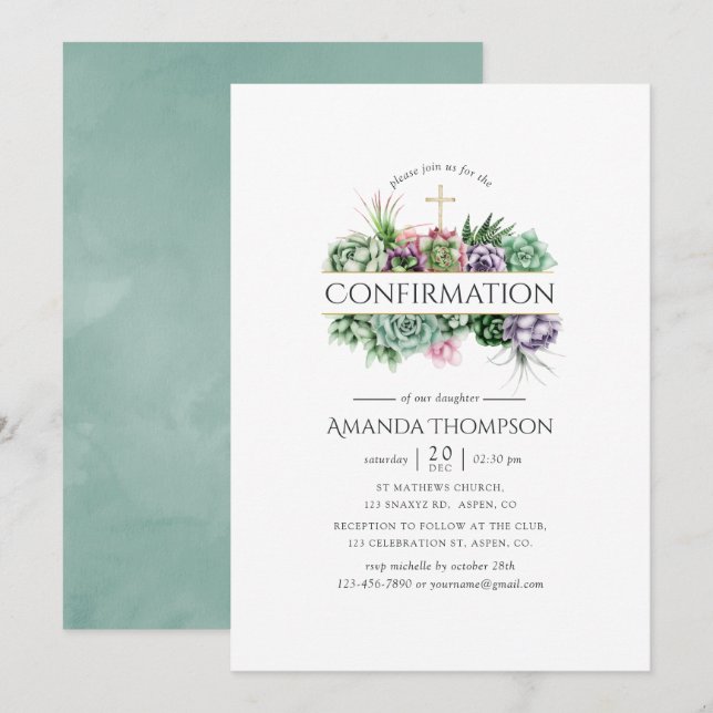 Succulent Geometric Confirmation Invitation (Front/Back)