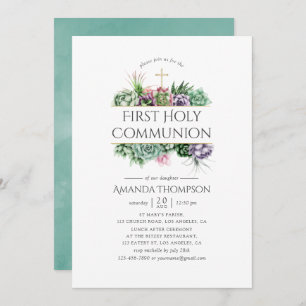 Succulent Geometric First Holy Communion Invitation