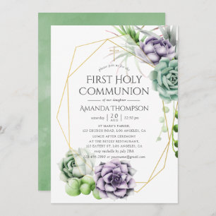 Succulent Geometric First Holy Communion Invitation