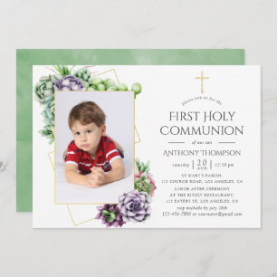 Succulent Geometric First Holy Communion Invitation