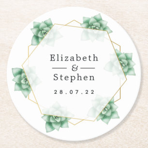 Succulent Geometric Round Paper Coaster