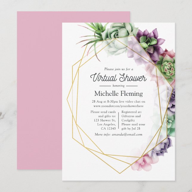 Succulent Geometric Virtual Baby Shower Invitation (Front/Back)