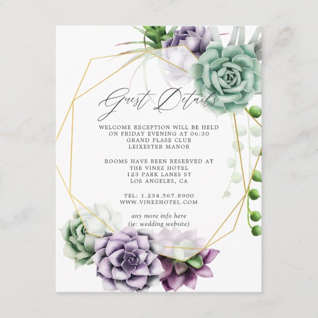 Succulent Geometric Wedding Guest Details Enclosure Card (Front)