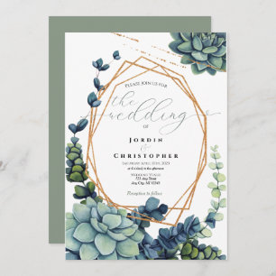 Succulent & Gold Wedding Invitation