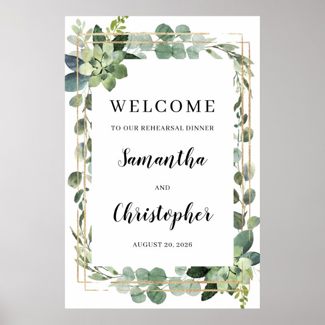 Succulent Gold Welcome to Rehearsal Dinner Sign (Front)