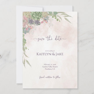 Succulent Green and Blush Save the Date
