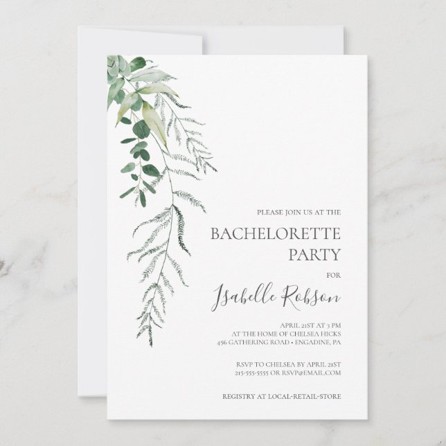Succulent Greenery | Bachelorette Party Invitation (Front)