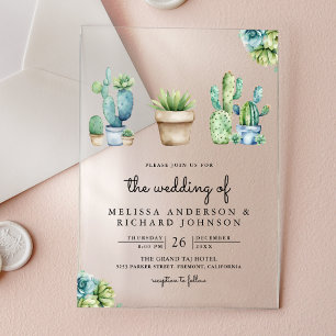 Succulent Greenery Cactus Pots Wedding Acrylic Invitations