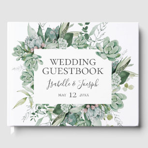 Succulent Greenery   Dark Green Wedding Guest Book