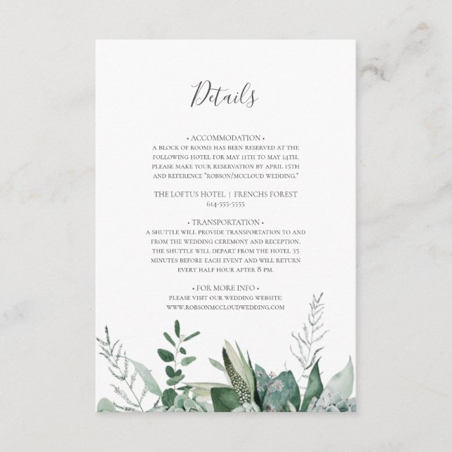 Succulent Greenery | Details Enclosure Card (Front)