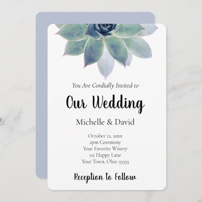 Succulent Greenery Elegant Typography Wedding Invitation (Front/Back)