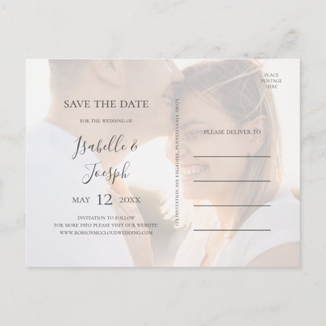 Succulent Greenery | Faded Photo Save The Date Inv Invitation Postcard (Back)