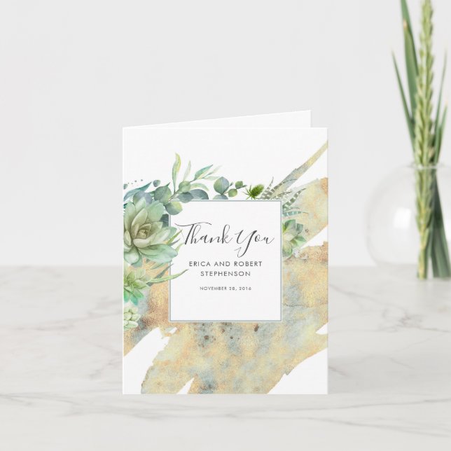 Succulent Greenery Golden Modern Thank You (Front)