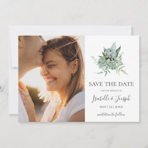 Succulent Greenery Horizontal Photo Save the Date