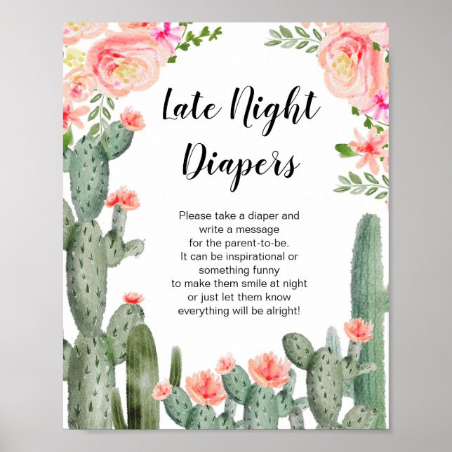 Succulent greenery late night diapers game poster (Front)