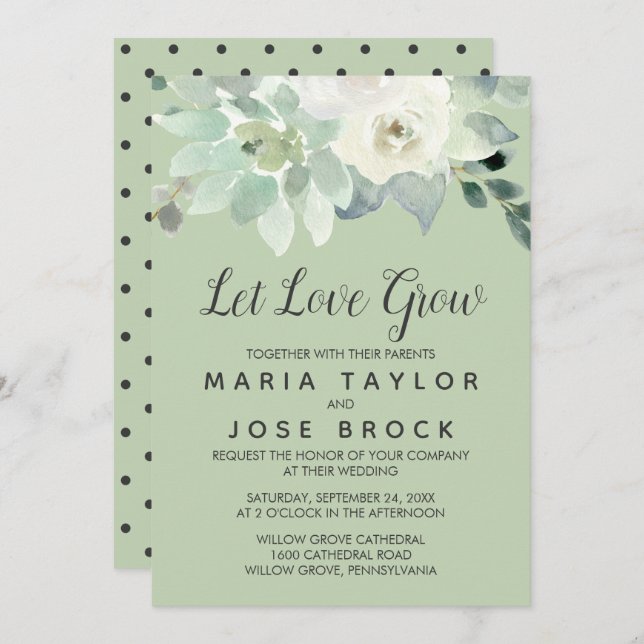 Succulent Greenery Let Love Grow Wedding Invitation (Front/Back)